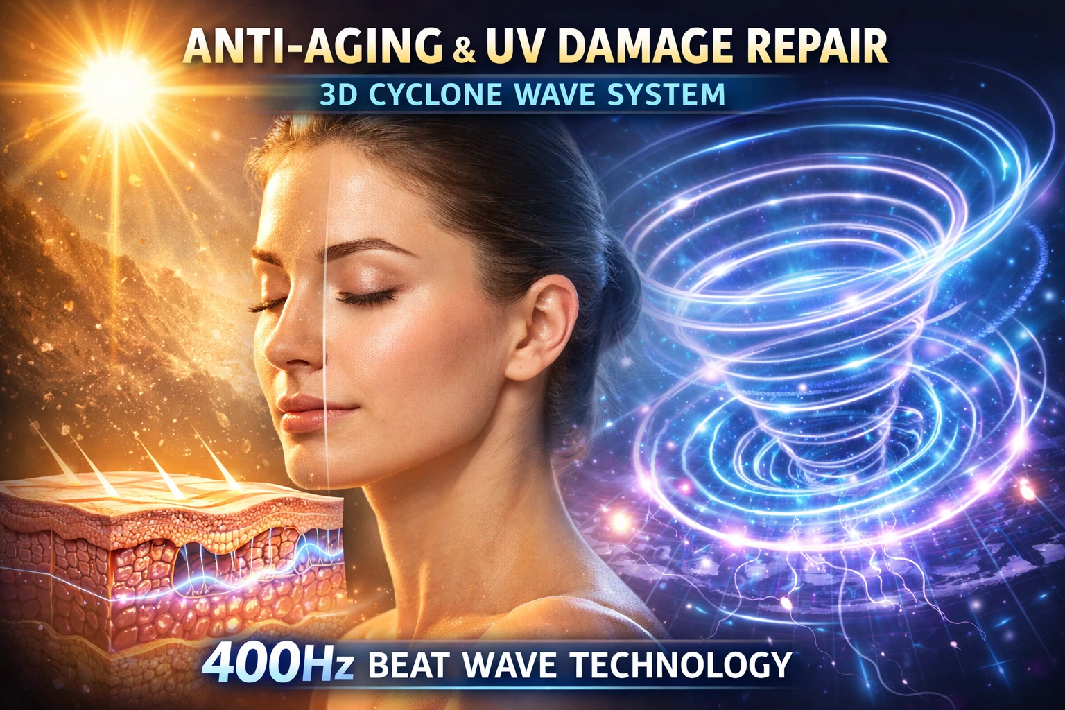 Anti-Aging and UV Damage Repair: How 400Hz Beat Wave of the 3D Cyclone Wave System Restores Skin Youth
