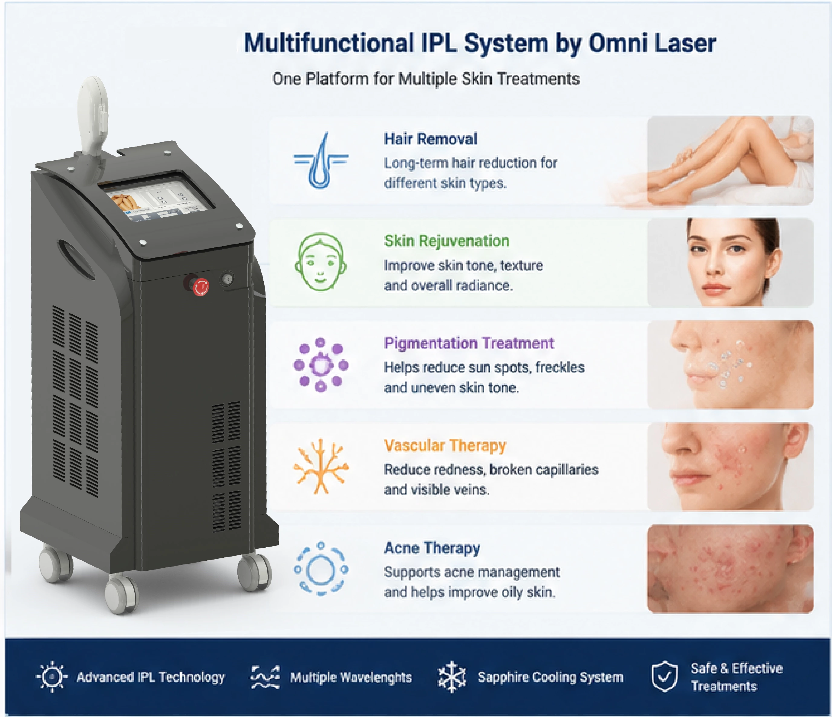 Professional IPL system for pigmentation treatment skin rejuvenation and aesthetic applications