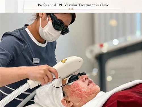 Professional IPL Vascular Treatment in Clinic Professional IPL vascular treatment performed in an aesthetic clinic for facial redness, telangiectasia and visible capillaries