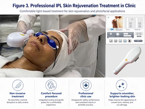 Professional IPL Skin Rejuvenation Treatment in Clinic Professional IPL skin rejuvenation treatment performed in an aesthetic clinic for photoaged skin and uneven skin tone