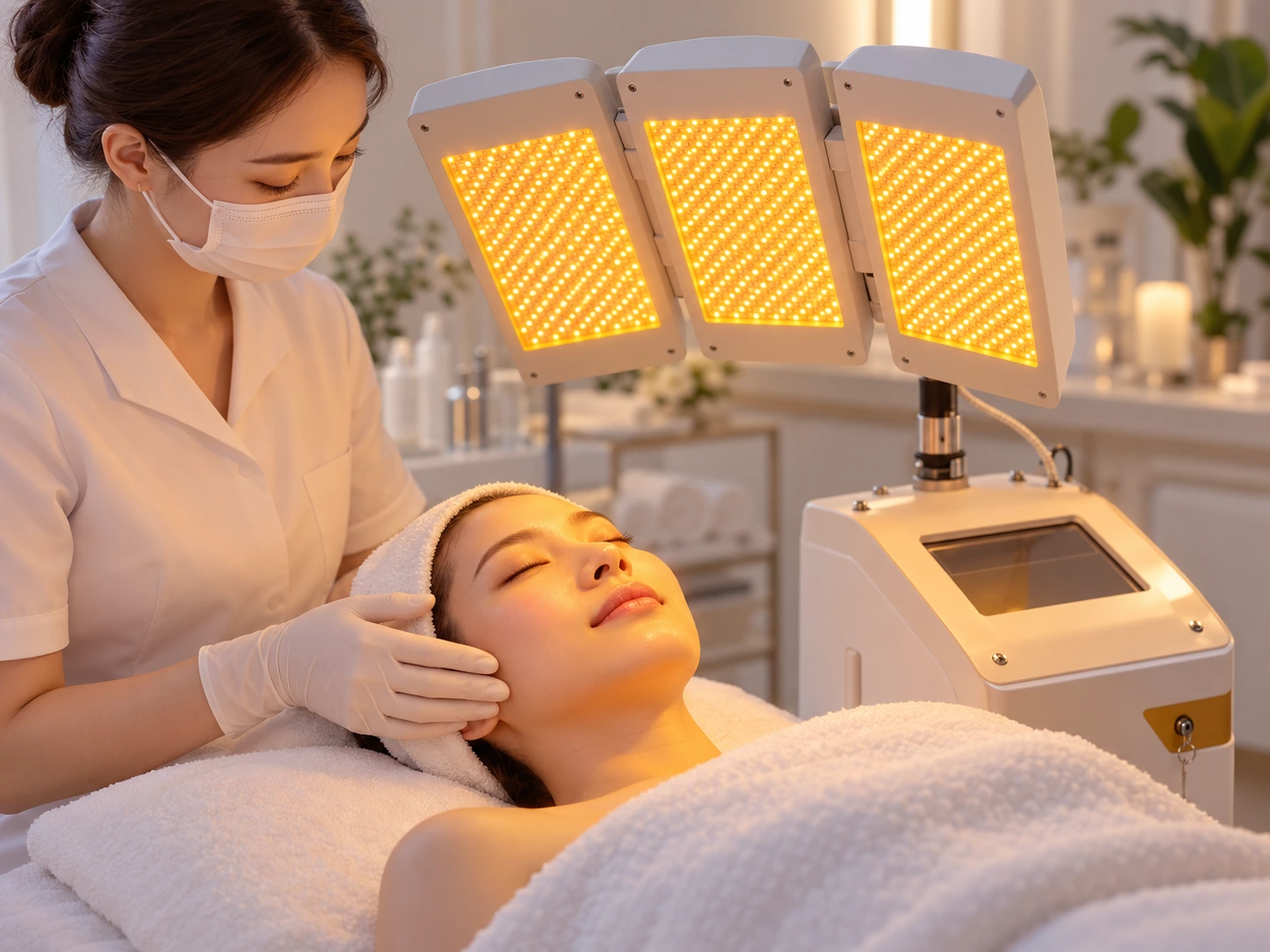590nm yellow LED light for sensitive-looking skin redness-prone skin and gentle aesthetic conditionin