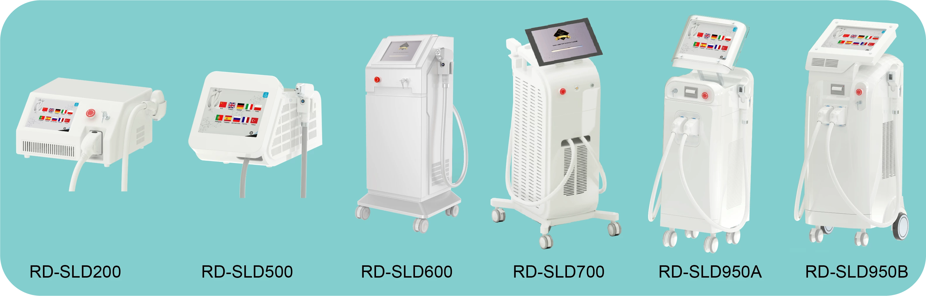 Six Omni Laser diode laser hair removal system models including portable and floor-standing configurations