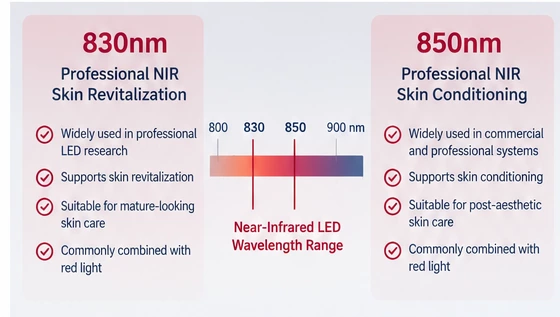830nm vs 850nm Near-Infrared LED Light Comparison of 830nm and 850nm near-infrared LED wavelengths for professional aesthetic skin care