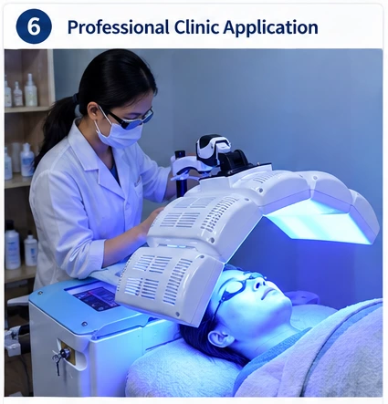 Professional Blue LED Treatment in Aesthetic Clinics Professional blue LED light therapy used in an aesthetic clinic for acne-prone and oily skin care