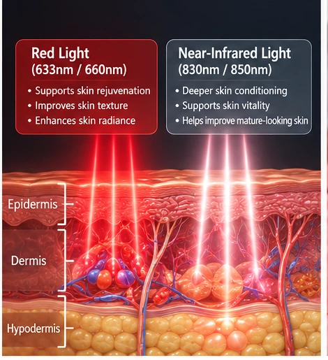 Professional red and near-infrared LED therapy device for multi-wavelength aesthetic skin rejuvenation